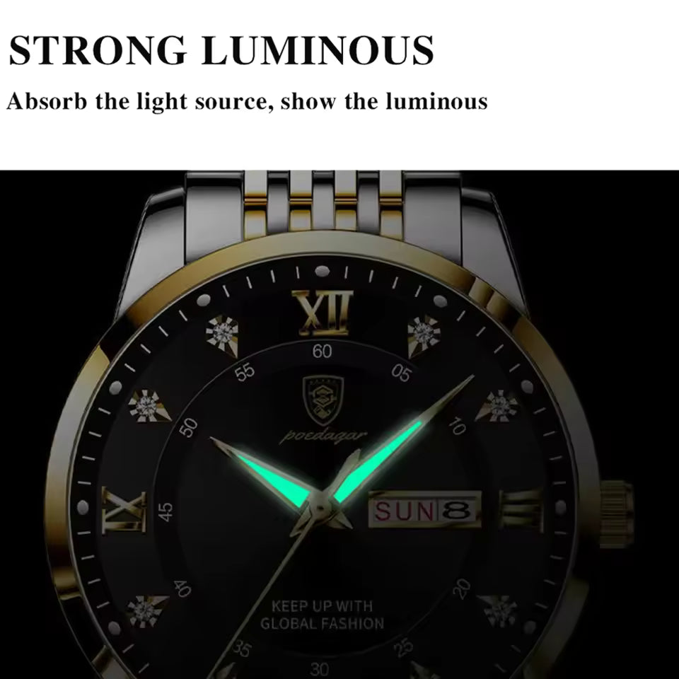 VIN33 Luxury Business Man Watch Stainless Steel Week Date Men's Wristwatch Waterproof