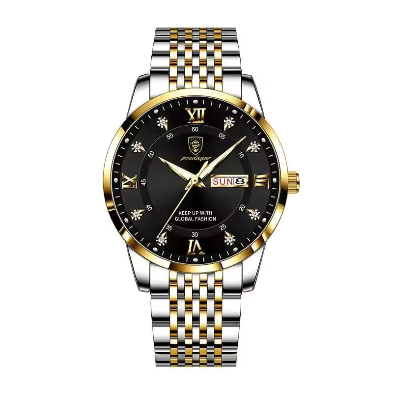 VIN33 Luxury Business Man Watch Stainless Steel Week Date Men's Wristwatch Waterproof