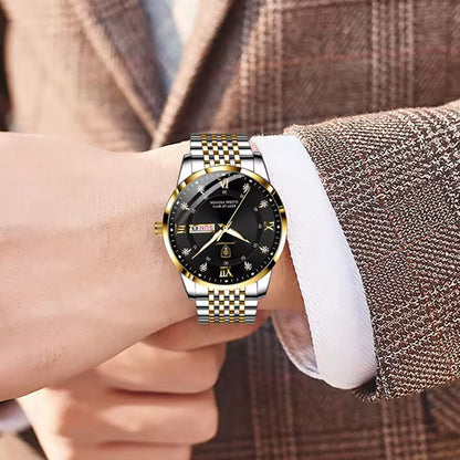 VIN33 Luxury Business Man Watch Stainless Steel Week Date Men's Wristwatch Waterproof